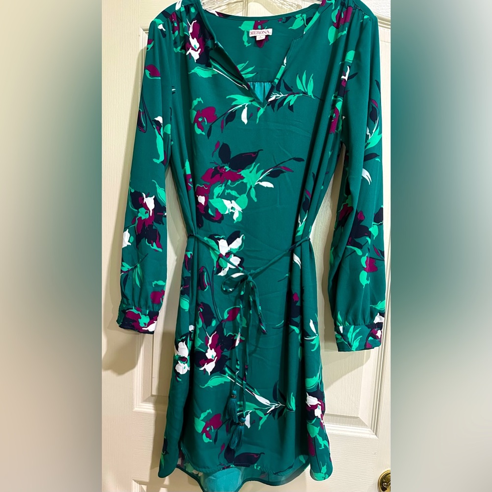 Mini swing long sleeve dress with belt